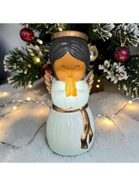 11-Inch Vintage PAC Angel Blow Mold Figurine Gold Accents & Halo